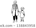Hand-drawn line art illustration: Vector material of a close mother and daughter. 138843958