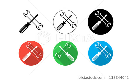 Wrench and Screwdriver Icon Tools Repair Maintenance Service Flat Circle Buttons 138844041
