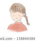 An illustration of the upper body of a person relaxing with their eyes closed; a quiet and gentle depiction of the person. 138844384