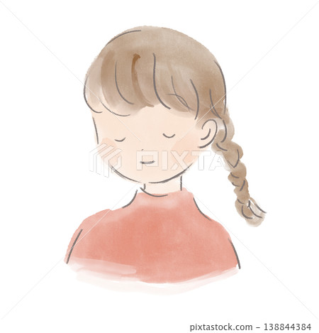 一幅描繪人物上半身的插圖，人物閉目放鬆；畫面寧靜柔和。 138844384
