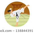 Female athletes practicing karate at the dojo 138844391