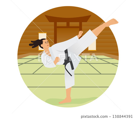 女運動員在道場練習空手道 138844391