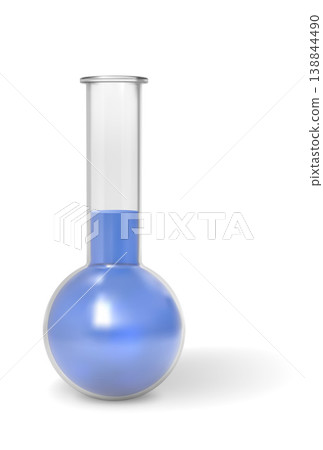 A realistic round-bottomed glass flask with a blue liquid inside. A realistic round-bottomed glass flask with a blue liquid inside. 138844490