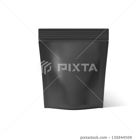 Black zip bag, paper plastic bag, vector 3D realistic stand up pouch package mockup sport nutrition, supplement products 138844509