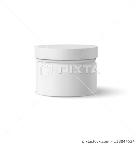 White plastic bottle for supplement, sport nutrition, 3D realistic protein canister, medicine container vector mockup 138844524
