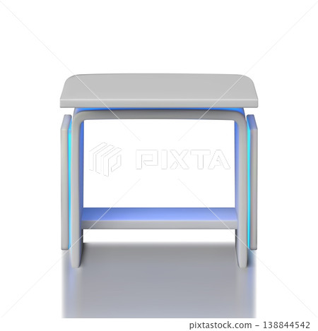 Service desk table vector 3D mockup, promotional counter, presentation stall, desktop with led illumination front view 138844542