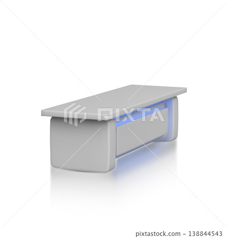 Futuristic white desk with neon blue backlighting, interior furniture. Futuristic white desk with neon blue backlighting, interior furniture. 138844543