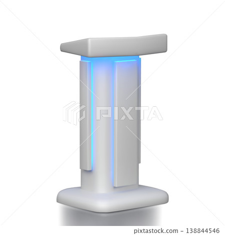 Service desk realistic vector 3D mockup, promotional stand with led illumination, glowing information table furniture Service desk realistic vector 3D mockup, promotional stand with led illumination, glowing information table furniture 138844546