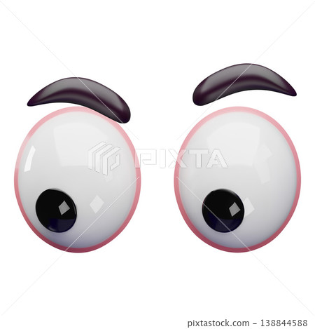 Eyes, eyelids and eyebrows 3D vector design, cartoon volume face elements for suspicious expression, looking down 138844588