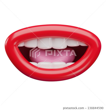 Smile mouth expression, vector 3D cartoon comic funny cheerful character open talking mouth, red lips, teeth and tongue Smile mouth expression, vector 3D cartoon comic funny cheerful character open talking mouth, red lips, teeth and tongue 138844590