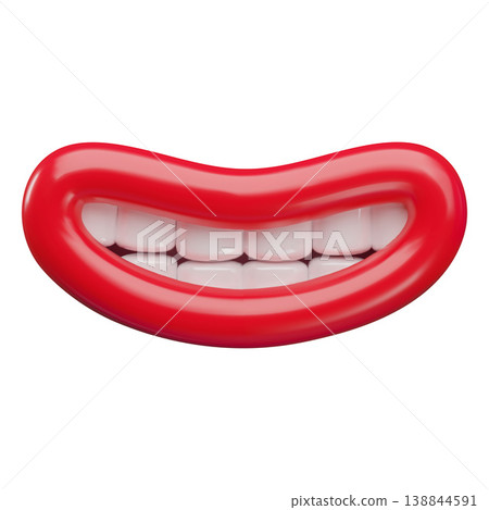 3D smiling mouth with red lips and clenched teeth. Icon. 3D smiling mouth with red lips and clenched teeth. Icon. 138844591