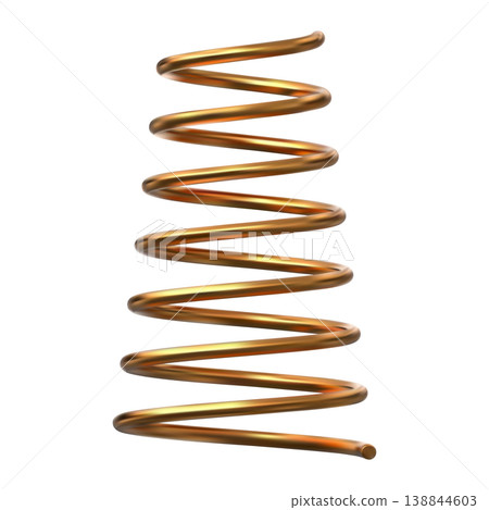 Metal spring, extended golden coil 3D vector icon, realistic flexible spiral metal wire, springy coil for suspension Metal spring, extended golden coil 3D vector icon, realistic flexible spiral metal wire, springy coil for suspension 138844603