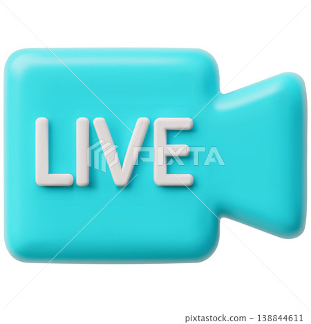 A 3D button icon in the shape of a video camera with the white inscription "LIVE." 138844611
