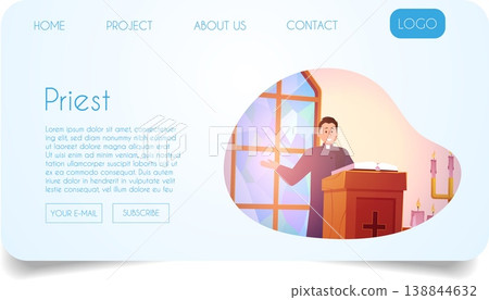 Priest makes liturgy speech in church or chapel, landing page promotion vector flat design, Christian religious service 138844632