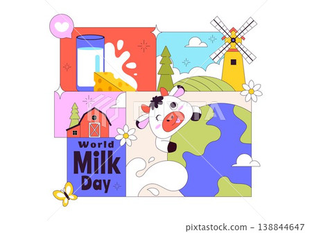 World Milk Day Vector Illustration Fresh Dairy Concept With Cow Farm Milk Bottle Cheese And Healthy Nutrition Theme For Celebration Design World Milk Day Vector Illustration Fresh Dairy Concept With Cow Farm Milk Bottle Cheese And Healthy Nutrition Theme For Celebration Design 138844647