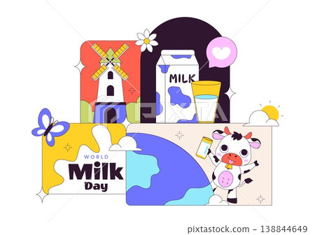 World Milk Day Vector Illustration Fresh Dairy Concept With Cow Farm Milk Bottle Cheese And Healthy Nutrition Theme For Celebration Design 138844649