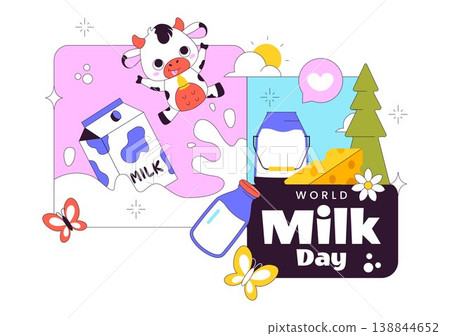 World Milk Day Vector Illustration Fresh Dairy Concept With Cow Farm Milk Bottle Cheese And Healthy Nutrition Theme For Celebration Design World Milk Day Vector Illustration Fresh Dairy Concept With Cow Farm Milk Bottle Cheese And Healthy Nutrition Theme For Celebration Design 138844652