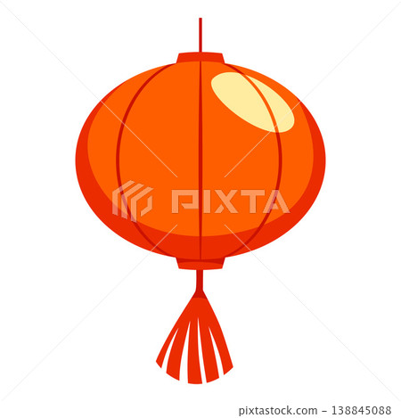 Orange Chinese lantern, round with a tassel at the bottom. 138845088