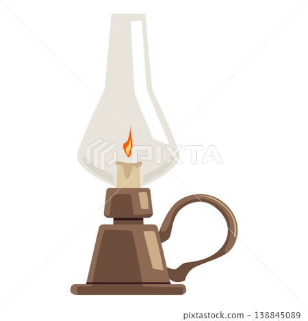 Vintage magic lantern with burning candle flat vector icon, antique bronze holder candlestick with handle, medieval lamp Vintage magic lantern with burning candle flat vector icon, antique bronze holder candlestick with handle, medieval lamp 138845089