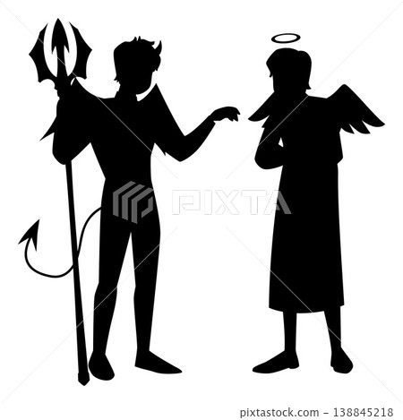 Good or bad symbols vector black silhouette, devil and angel on different sides, right or wrong decision concept 138845218