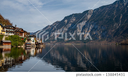 Hallstatt village with alpine lake and mountains, Austria scenic landscape Hallstatt village with alpine lake and mountains, Austria scenic landscape 138845431