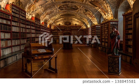 PRAGUE, CZECH REPUBLIC MARCH 24 , 2026. The classic library at the Strahov Monastery in Prague is filled with books on the wooden shelves. PRAGUE, CZECH REPUBLIC MARCH 24 , 2026. The classic library at the Strahov Monastery in Prague is filled with books on the wooden shelves. 138845581