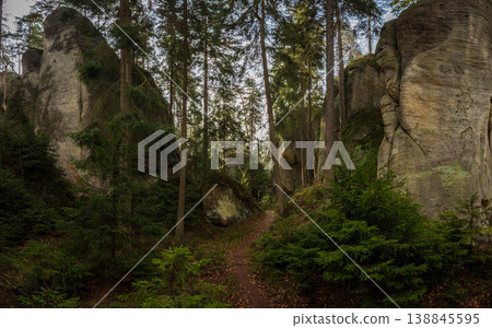 Adrspach Teplice Rocks Sandstone Formations and Forest Trail in Czech Republic Adrspach Teplice Rocks Sandstone Formations and Forest Trail in Czech Republic 138845595