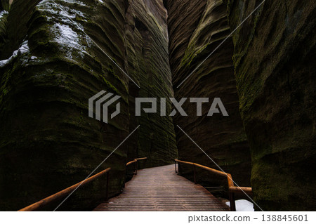 Adrspach Teplice Rocks Sandstone Formations and Forest Trail in Czech Republic 138845601