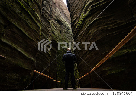 Adrspach Teplice Rocks Sandstone Formations and Forest Trail in Czech Republic 138845604