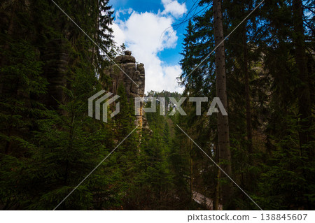 Adrspach Teplice Rocks Sandstone Formations and Forest Trail in Czech Republic Adrspach Teplice Rocks Sandstone Formations and Forest Trail in Czech Republic 138845607