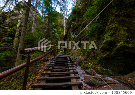 Adrspach Teplice Rocks Sandstone Formations and Forest Trail in Czech Republic Adrspach Teplice Rocks Sandstone Formations and Forest Trail in Czech Republic 138845609