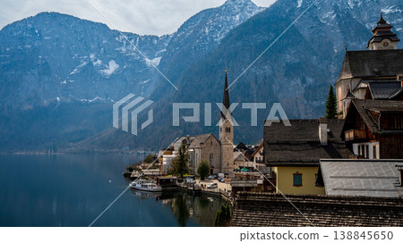 Hallstatt village with alpine lake and mountains, Austria scenic landscape Hallstatt village with alpine lake and mountains, Austria scenic landscape 138845650