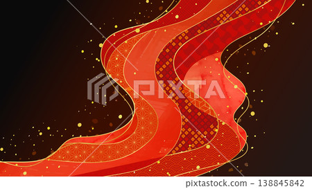 Japanese-style background illustration of flowing water and river. 138845842