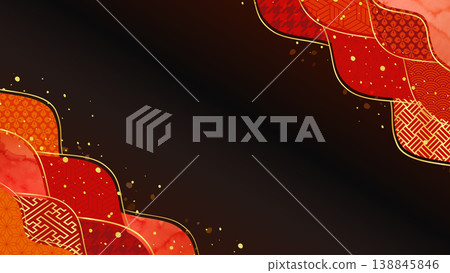 Japanese-style scale and wave background illustration 138845846