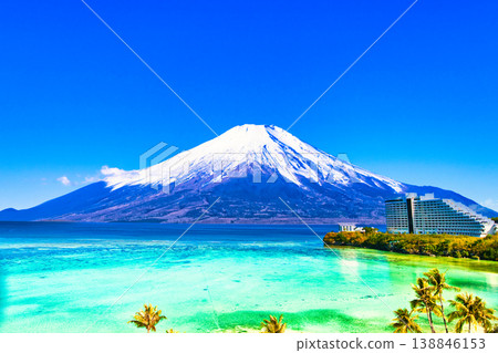 A composite image of the beautiful coral reefs of Guam and Mount Fuji. A composite image of the beautiful coral reefs of Guam and Mount Fuji. 138846153