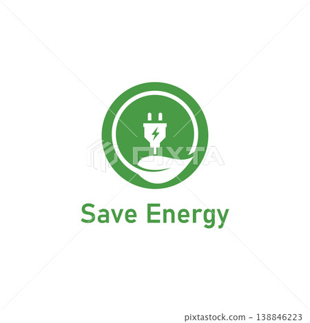 Save energy symbol. Energy icon with green leaf. Eco friendly environmentally icons. Save energy logo label icon badge sticker symbol banner circle stamp line vector isolated illustration. Save energy symbol. Energy icon with green leaf. Eco friendly environmentally icons. Save energy logo label icon badge sticker symbol banner circle stamp line vector isolated illustration. 138846223