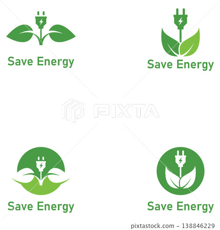 Save energy symbol. Energy icon with green leaf. Eco friendly environmentally icons. Save energy logo label icon badge sticker symbol banner circle stamp line vector isolated illustration. Save energy symbol. Energy icon with green leaf. Eco friendly environmentally icons. Save energy logo label icon badge sticker symbol banner circle stamp line vector isolated illustration. 138846229