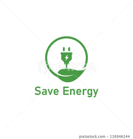 Save energy symbol. Energy icon with green leaf. Eco friendly environmentally icons. Save energy logo label icon badge sticker symbol banner circle stamp line vector isolated illustration. Save energy symbol. Energy icon with green leaf. Eco friendly environmentally icons. Save energy logo label icon badge sticker symbol banner circle stamp line vector isolated illustration. 138846244