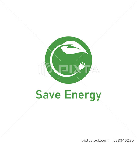 Save energy symbol. Energy icon with green leaf. Eco friendly environmentally icons. Save energy logo label icon badge sticker symbol banner circle stamp line vector isolated illustration. Save energy symbol. Energy icon with green leaf. Eco friendly environmentally icons. Save energy logo label icon badge sticker symbol banner circle stamp line vector isolated illustration. 138846250