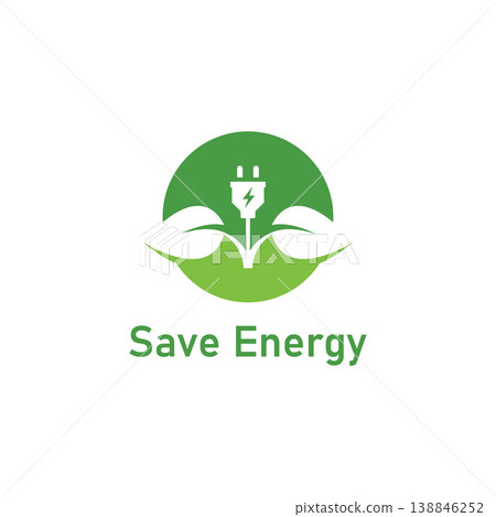 Save energy symbol. Energy icon with green leaf. Eco friendly environmentally icons. Save energy logo label icon badge sticker symbol banner circle stamp line vector isolated illustration. Save energy symbol. Energy icon with green leaf. Eco friendly environmentally icons. Save energy logo label icon badge sticker symbol banner circle stamp line vector isolated illustration. 138846252