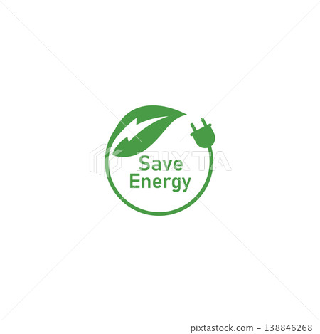 Save energy symbol. Energy icon with green leaf. Eco friendly environmentally icons. Save energy logo label icon badge sticker symbol banner circle stamp line vector isolated illustration. Save energy symbol. Energy icon with green leaf. Eco friendly environmentally icons. Save energy logo label icon badge sticker symbol banner circle stamp line vector isolated illustration. 138846268