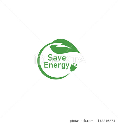 Save energy symbol. Energy icon with green leaf. Eco friendly environmentally icons. Save energy logo label icon badge sticker symbol banner circle stamp line vector isolated illustration. Save energy symbol. Energy icon with green leaf. Eco friendly environmentally icons. Save energy logo label icon badge sticker symbol banner circle stamp line vector isolated illustration. 138846273