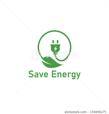 Save energy symbol. Energy icon with green leaf. Eco friendly environmentally icons. Save energy logo label icon badge sticker symbol banner circle stamp line vector isolated illustration. Save energy symbol. Energy icon with green leaf. Eco friendly environmentally icons. Save energy logo label icon badge sticker symbol banner circle stamp line vector isolated illustration. 138846275