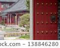 Traditional Chinese Red Temple Door With Brass Studs Framing Historic Courtyard Architecture 138846280