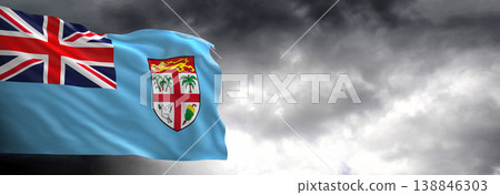 National flag of Fiji with dark clouds, 3D rendering. National flag of Fiji with dark clouds, 3D rendering. 138846303