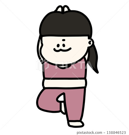 An illustration of a plump, motivated woman in pink workout clothes doing the tree pose in yoga, with a transparent background. An illustration of a plump, motivated woman in pink workout clothes doing the tree pose in yoga, with a transparent background. 138846523