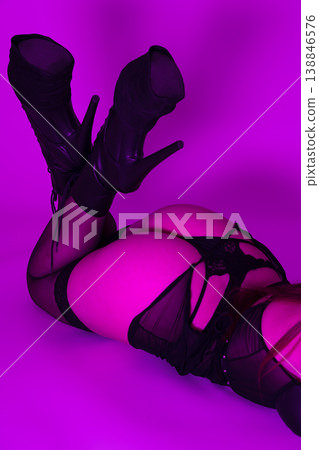 High angle view of woman lying on front in lingerie. Low section of unrecognizable sexy woman 138846576