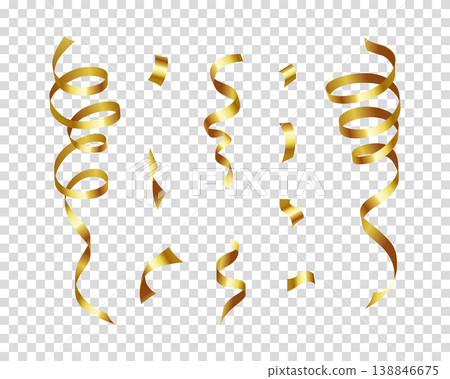 Realistic golden confetti and twisted ribbon 138846675