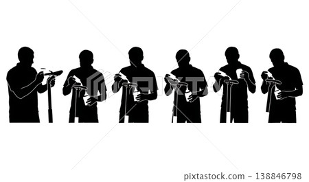 Black Solid Carbon Assembly Paste Application Silhouettes 138846798