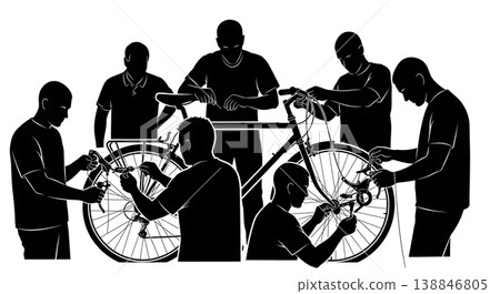 Black Solid Cantilever Brake Cable Adjustment Silhouettes Black Solid Cantilever Brake Cable Adjustment Silhouettes 138846805